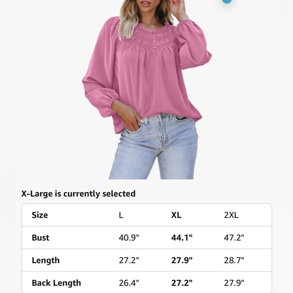 NWT Women Trendy Round Neck Smocked Blouse Pink Size XL - Picture 4 of 5